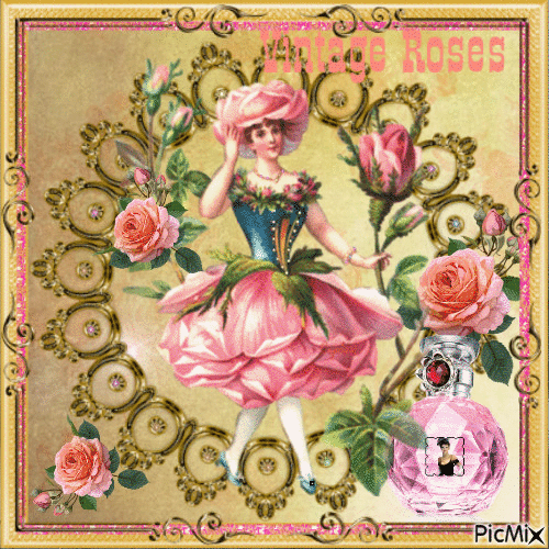 fille comme rose et son parfum Vintage - Бесплатный анимированный гифка