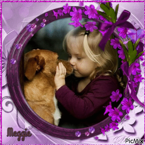 little girl with her dog - Ingyenes animált GIF