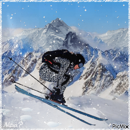 Winter with a skier - Бесплатный анимированный гифка