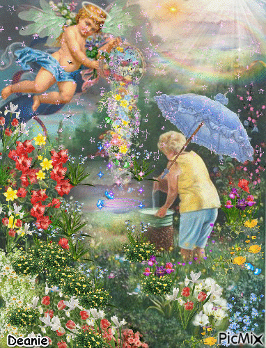Angel in Grandma's Garden - Gratis geanimeerde GIF