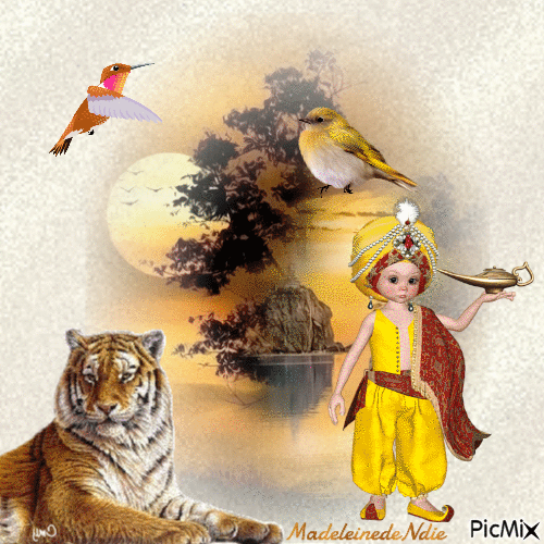 l'enfant et le tigre - Gratis animeret GIF