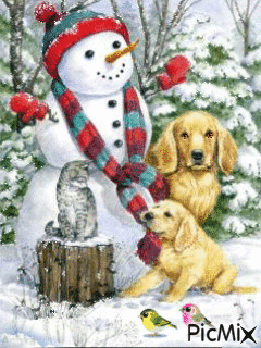 Snowman and Puppy - GIF animate gratis
