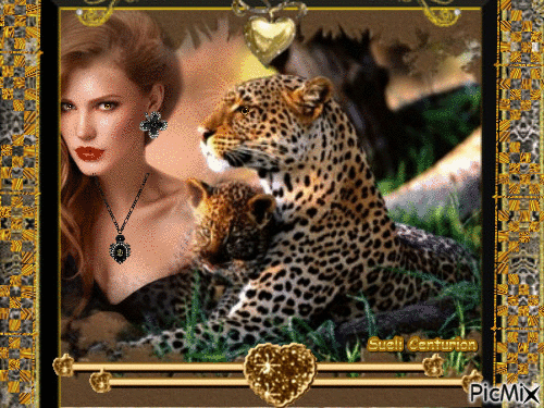 Mulher e leopardo - Бесплатный анимированный гифка