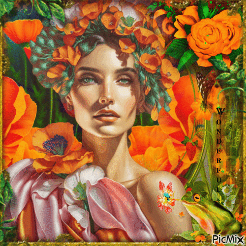 Woman with flowers - Free animated GIF
