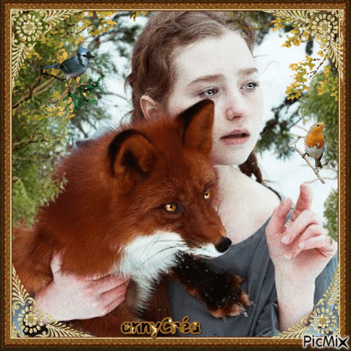 La jeune fille et le renard - Δωρεάν κινούμενο GIF