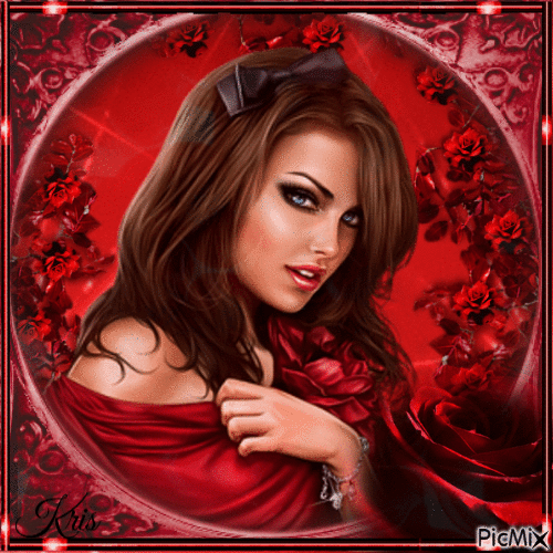 Portrait d'une femme en rouge - Бесплатни анимирани ГИФ