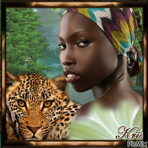 Femme et tigre - GIF animado gratis