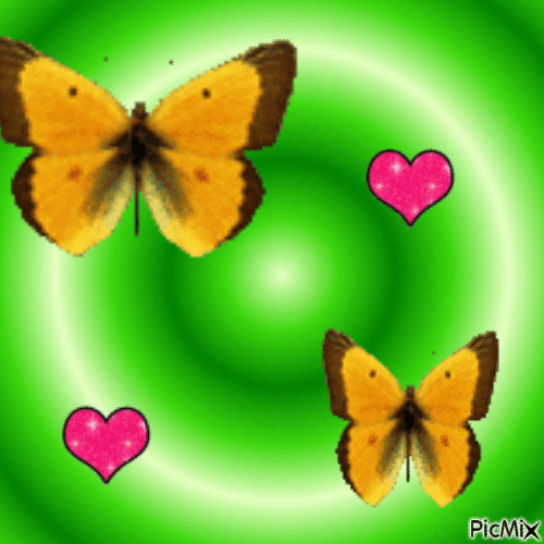 Papillon et cœurs - GIF animate gratis