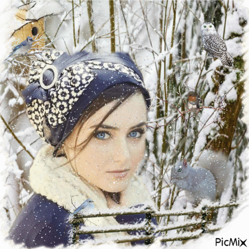 visage de femme sous la neige - GIF animé gratuit
