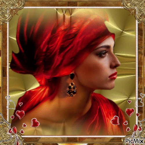 Portrait Femme rouge et or - GIF animé gratuit