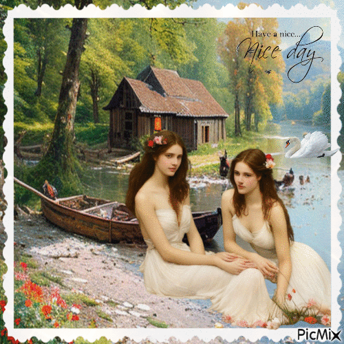 Zwei Mädchen am Fluss - Darmowy animowany GIF