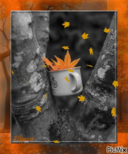 tasse et feuilles automne - GIF animate gratis