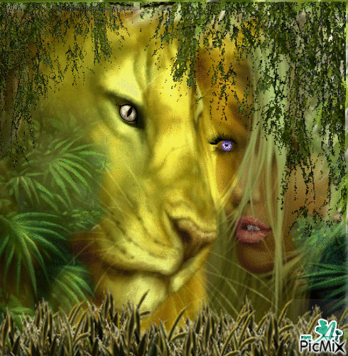 Concours "Femme et lion" - GIF animé gratuit