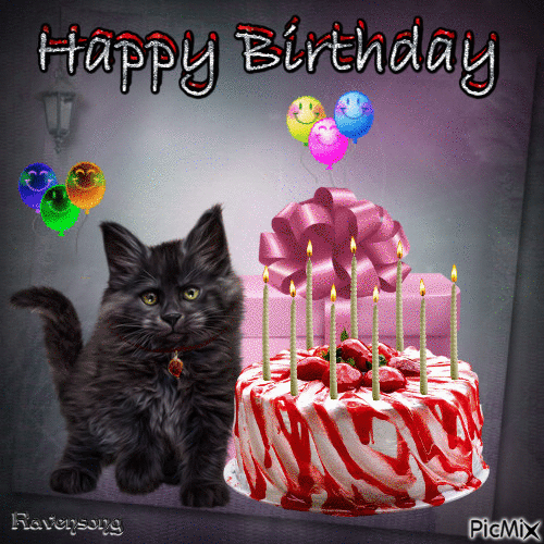 Happy Birthday Kitty - Darmowy animowany GIF