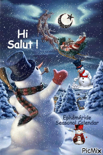 Snow man and Santa Claus - Free animated GIF