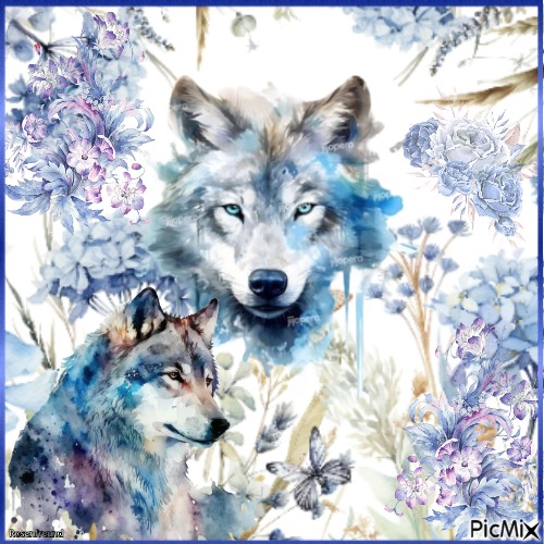 Wolf, Frühling, Aquarell - png gratis