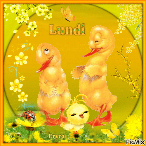 Lundi - jaune - animaux mignons - Бесплатный анимированный гифка