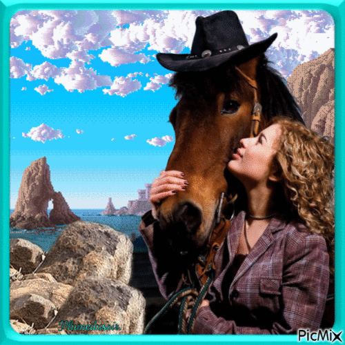 Femme et son cheval. - Free animated GIF