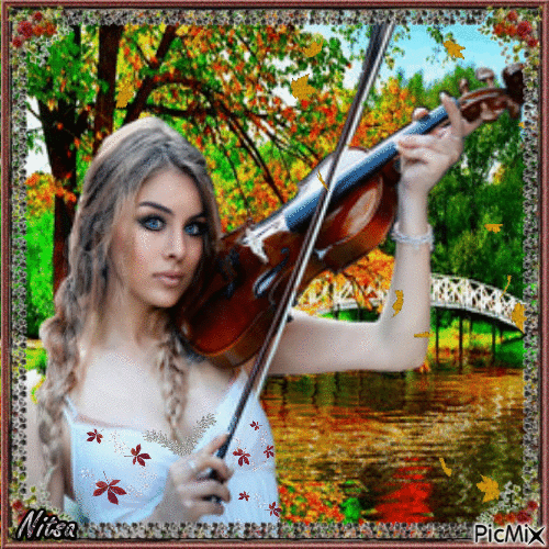 playing violin in autumn .🍁 - GIF animado gratis