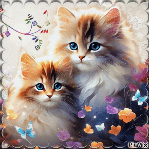 chats avec des fleurs - Δωρεάν κινούμενο GIF
