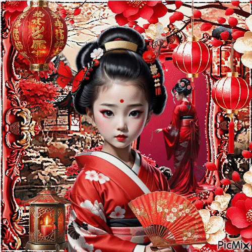 Asiatisch in Rot - Gratis animeret GIF