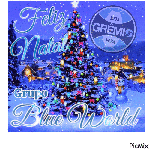 Feliz Natal Blue World - GIF animado grátis