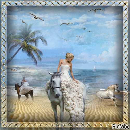 Los caballos en la playa - Ingyenes animált GIF