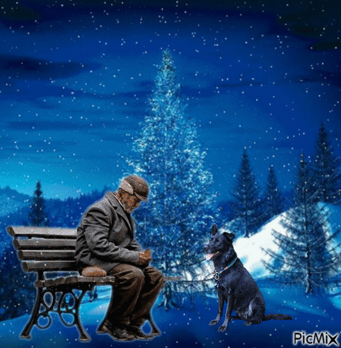 Grandpa with his dog - GIF animasi gratis