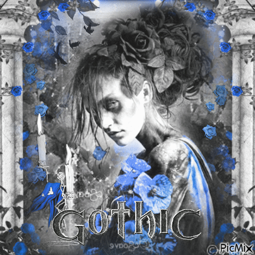 Gothic woman black white blue - GIF animé gratuit