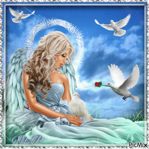 The angel and the doves - GIF animé gratuit