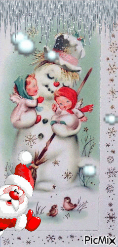 Snowman And Santa! - Ilmainen animoitu GIF