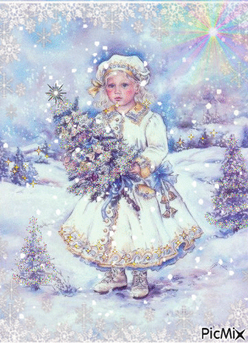 Christmas tree girl - Бесплатни анимирани ГИФ
