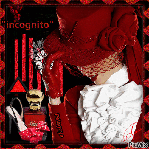 La dame "incognito" rouge noir blanc - GIF animé gratuit