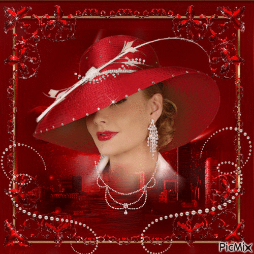 femme avec les perle rouge - GIF animado gratis