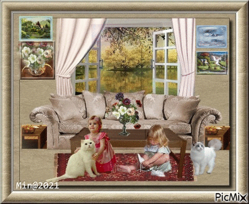 Min@   barn i rummed och katter..2021.03.31 - Bezmaksas animēts GIF