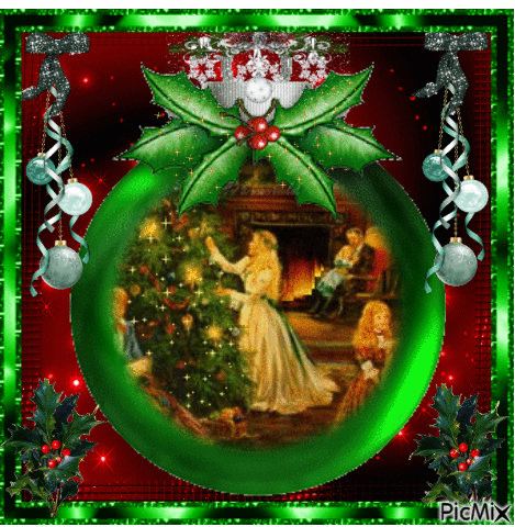 She decorates Christmas tree - Ingyenes animált GIF