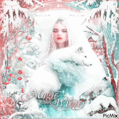 Winter magic woman animals - GIF animé gratuit