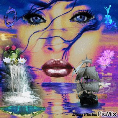 Beautiful Woman & Waterfall. - 免费动画 GIF