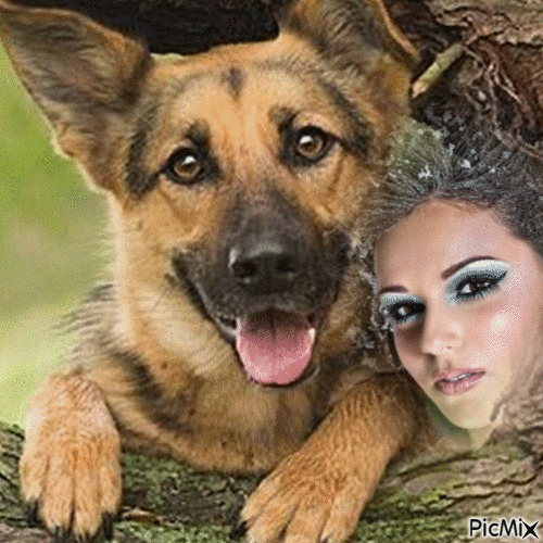Portrait Femme avec son chien - GIF animado grátis