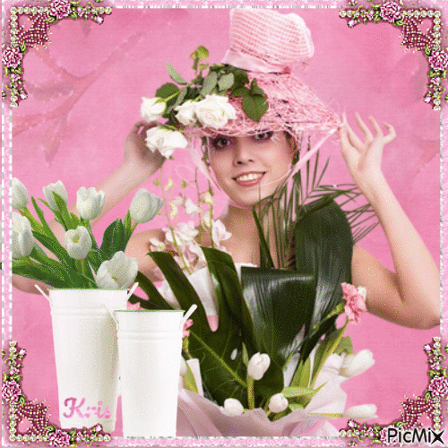 fille et tulipes blanches🌹🌼❤️ - 免费动画 GIF