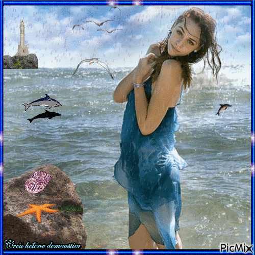 HD femme à la mer sous la pluie - Besplatni animirani GIF