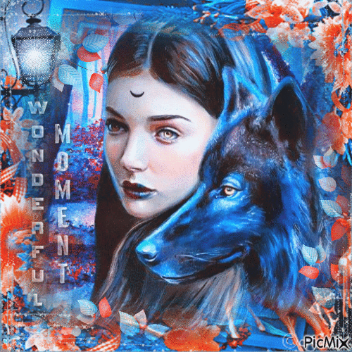 Woman autumn wolf - Gratis geanimeerde GIF