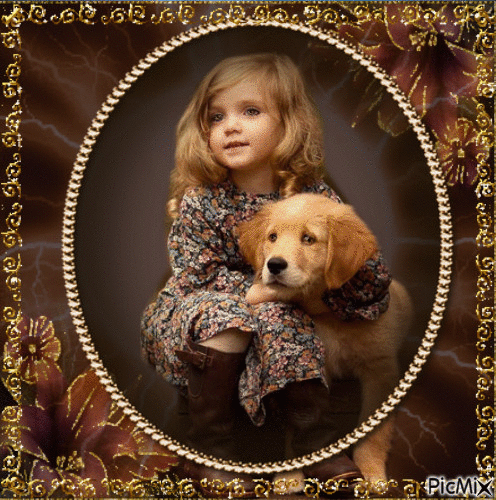 Portaretrato de la niña y su perro - Ingyenes animált GIF