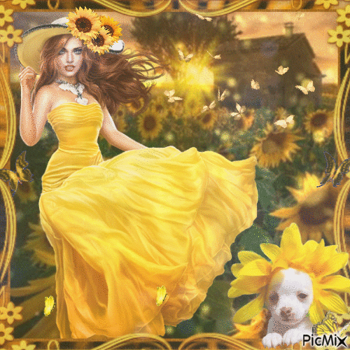 Woman in Sunflower Field - Bezmaksas animēts GIF