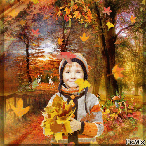 un enfant heureux en automne - GIF animé gratuit