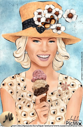 Mujer comiendo helado - Бесплатный анимированный гифка