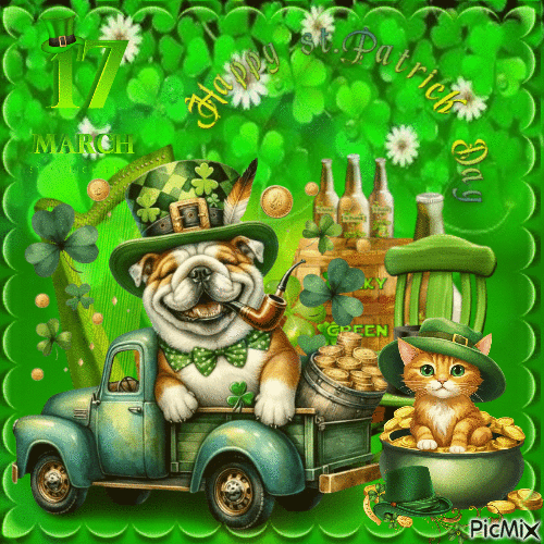 Saint Patrick avec le chien - Бесплатный анимированный гифка