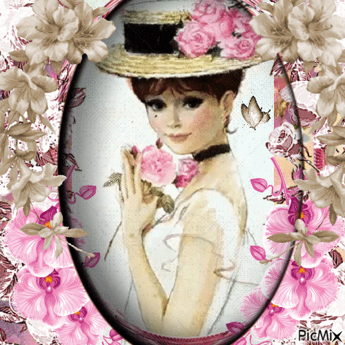 Mujer vintage - Tonos rosa y beige. - Ingyenes animált GIF