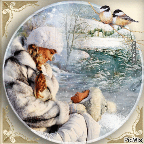 Mère et fille en hiver - Ingyenes animált GIF