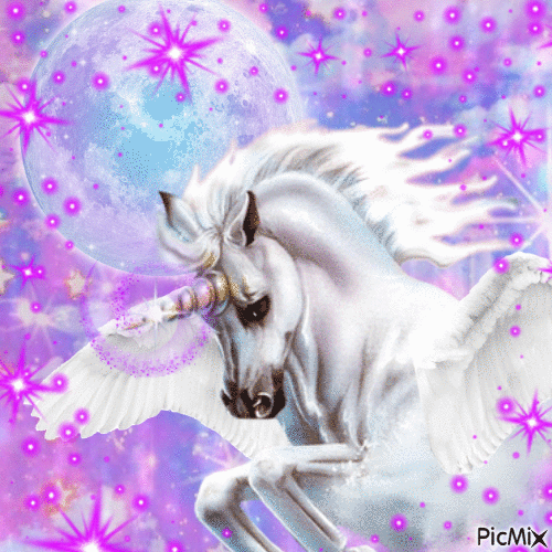 Unicorn Flying in the Nights Sky - Gratis animeret GIF